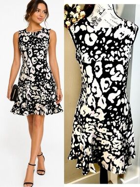 Julie Brown Ryder Silk Abstract Fit & Flare Dress Black Pink Cream  Size 6💛